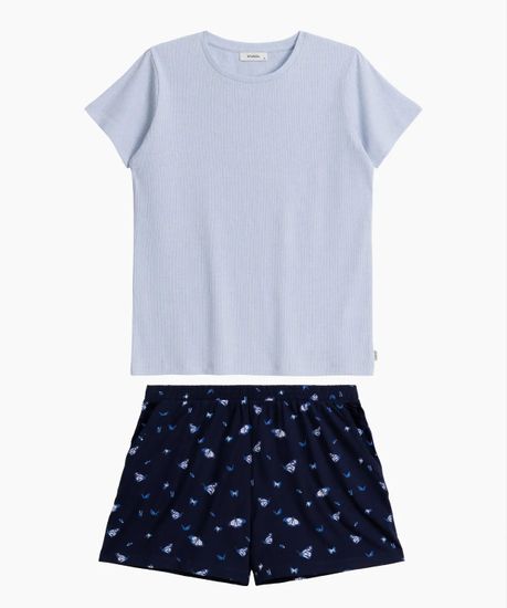 Женская пижама Atlantic NLP-490/01 ,с коротким рукавом и шортами, хлопок, голубой меланж + темно-синий