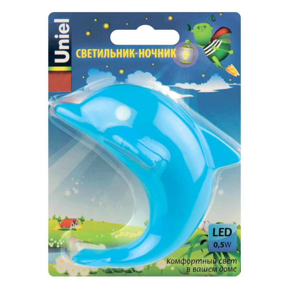 DTL-301-Дельфин-Blue-4LED-0.5W Светильник-ночник. Без выключателя. Блистер