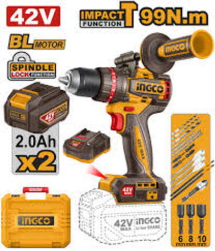 Аккумуляторный бесщёточный ударный шуруповерт INGCO CIDLI429982 INDUSTRIAL 42 В 99 Нм