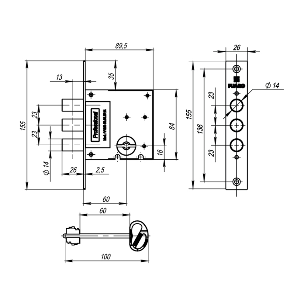 Замок врезной сувальдный MDV10/S-60.00.3R14 4key