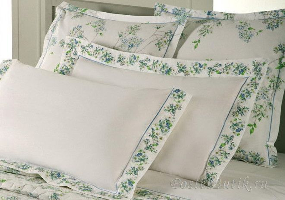 Постельное белье 2 спальное евро Mirabello Fiori Ciliegio голубое