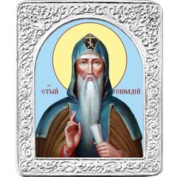 Святой Геннадий. Маленькая икона в серебряной раме.