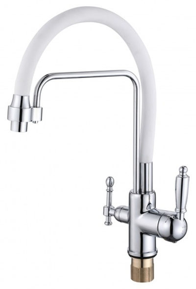 15006-F Смес. для кухни с гиб шланг и под филт (ХР.+БЕЛ.) ViEiR (10/1шт)