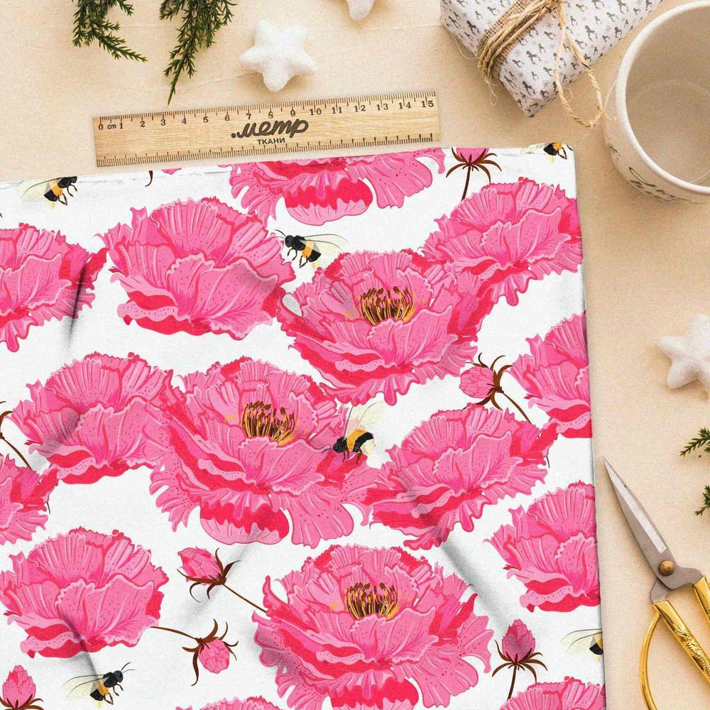 Ткань кулирная гладь крупные розовые цветы