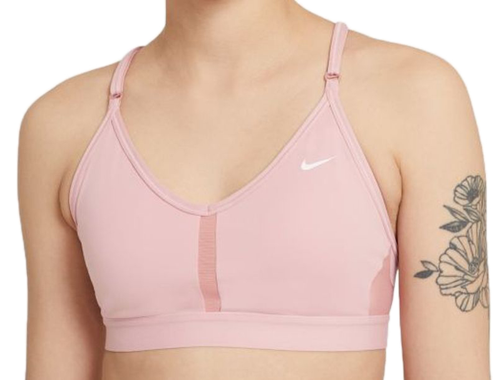 ТОП теннисный Nike Indy Bra V-Neck W - pink glaze/rust pink/pink glaze/white
