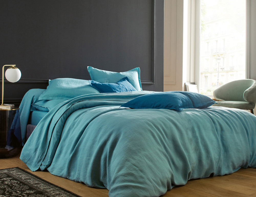 Постельное белье 2 спальное евро Blanc des Vosges Luxor Celadon голубое Франция