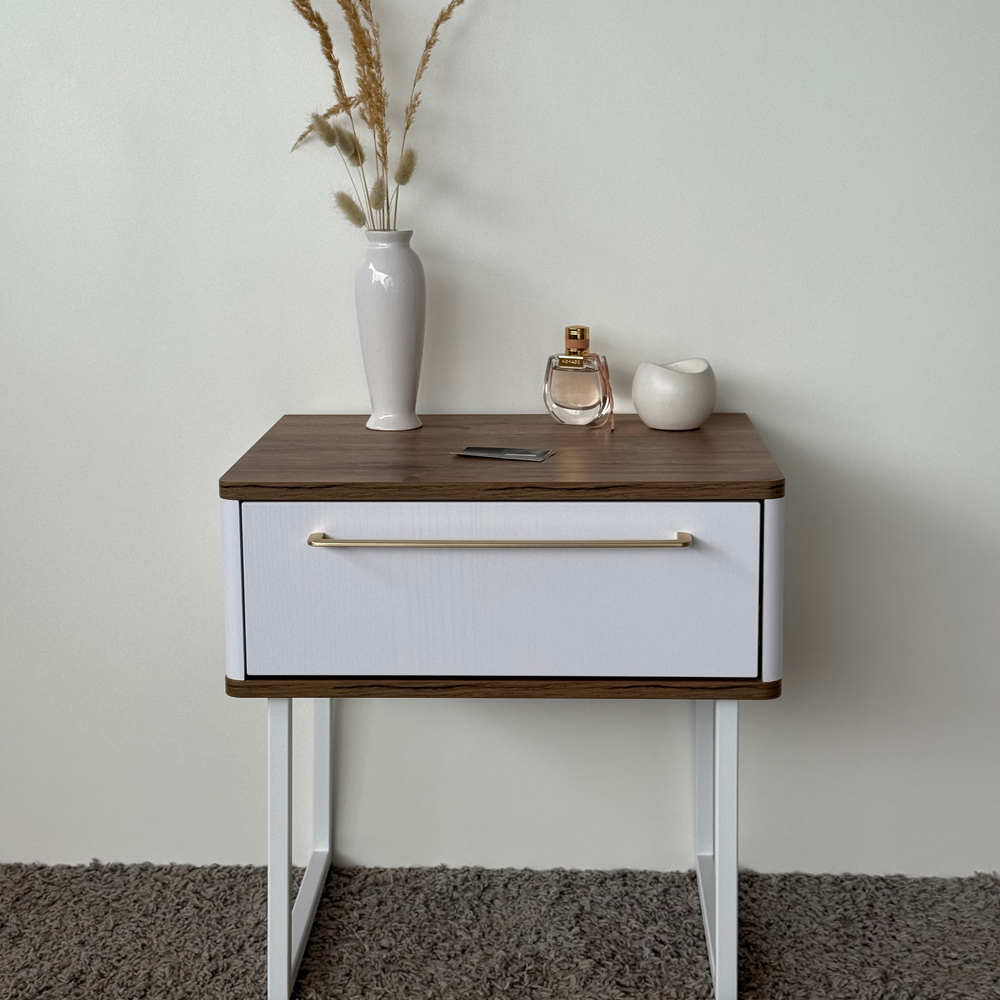 Тумба прикроватная на ножках ROYAL 5201 эко (Дуб Веллингтон-Белый-р.золото)