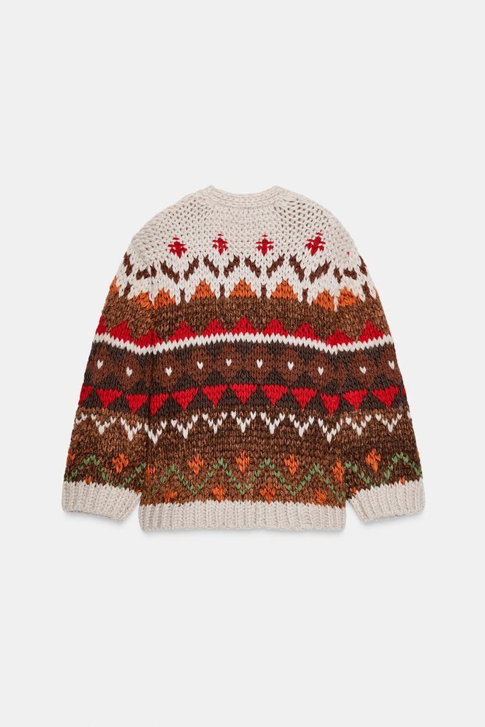 ZARА ЖАККАРДОВЫЙ ТРИКОТАЖНЫЙ КАРДИГАН, БЕЖЕВО-КОРИЧНЕВЫЙ