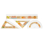 Линейка Basir пластиковая, набор 4 шт, серия "Капибара", 4 предмета: линейка 20 см, транспортир и два угольника