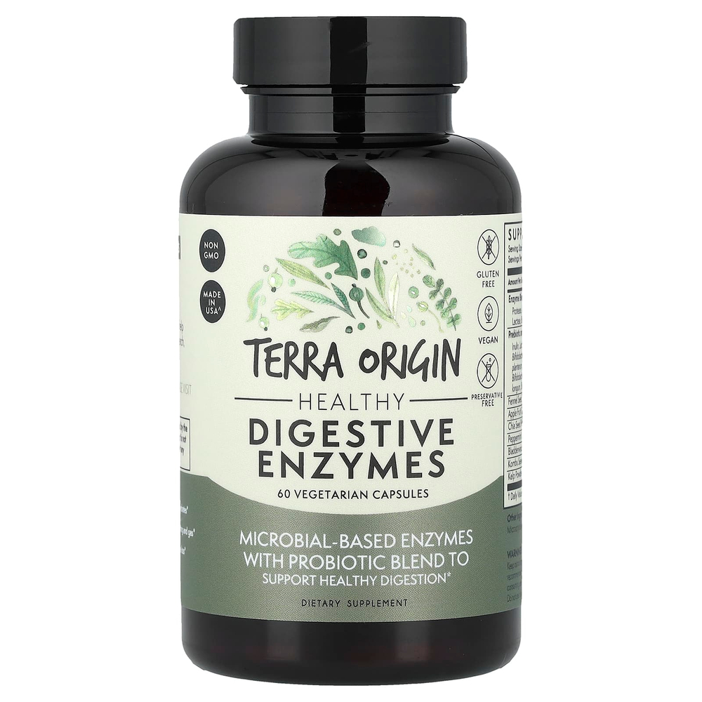 Terra Origin, полезные пищеварительные ферменты, 60 вегетарианских капсул