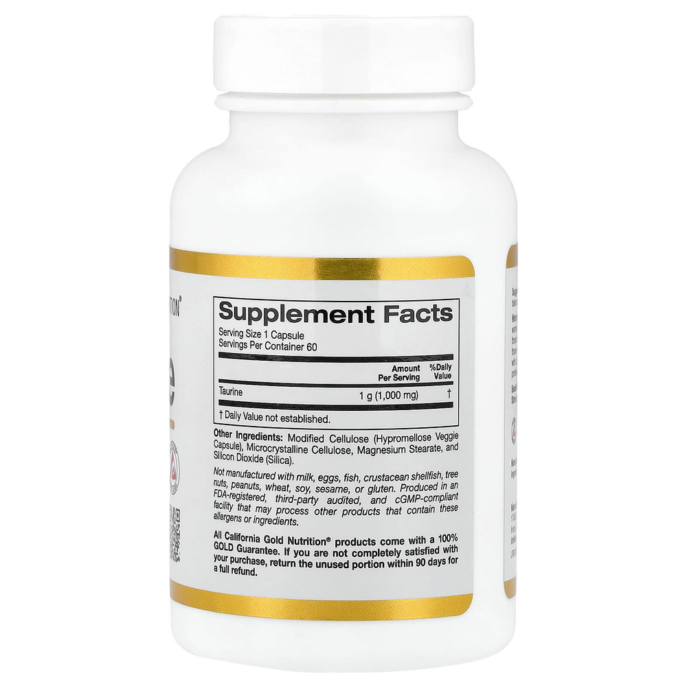 California Gold Nutrition, таурин, 1000 мг, 60 растительных капсул