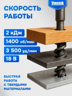 Перфоратор бесщеточный аккумуляторный VNIISSOK 2Дж, V-18В