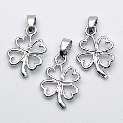 Подвеска Клевер, цвет серебро (родий), размер 18*12 мм + бейл, цена за 1 шт