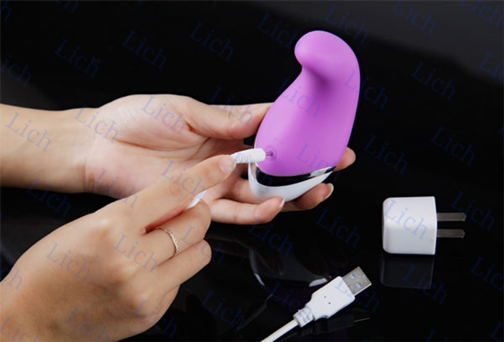 Сиреневый силиконовый вибромассажер с USB-зарядным устройством, 11 см