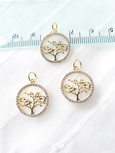 005-з Подвеска с перламутром «Дерево счастья», 15мм, позолота