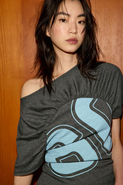 ZARA ФУТБОЛКА С НОМЕРОМ И СБОРКАМИ, СЕРЫЙ