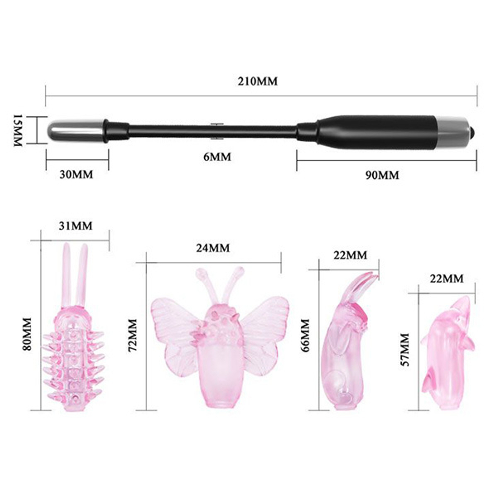 Вибратор для точечной стимуляции с 4 насадками Baile BI-040017A