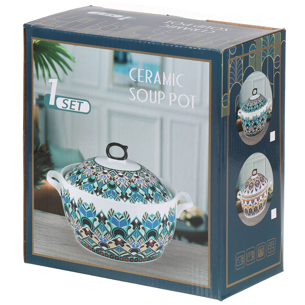 Кастрюля для запекания керам, 1.6 л, кругл, с крыш, Восток, Y6-10192
