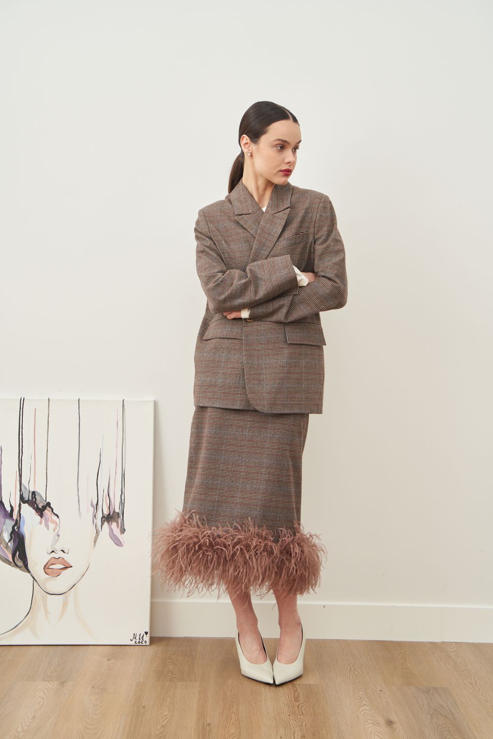 ПИДЖАК В КЛЕТКУ СЕРО-БЕЖЕВЫЙ|ОРАНЖЕВЫЙ