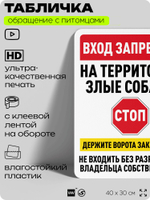 Табличка "Вход запрещен, на территории злые собаки" на дверь и забор, для двора, дома, подъезда, 40х30 см, Silver Plane x Айдентика Технолоджи