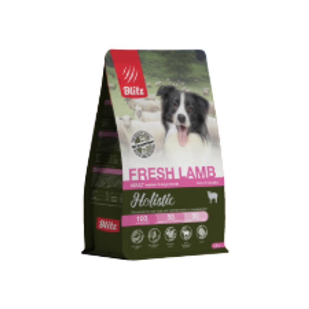 Сухой корм для собак Blitz Holistic Fresh Lamb Adult Dog Medium & Large breeds (Monoprotein) беззерновой с ягненком и уткой для средних и крупных пород Holistic Гипоаллергенный корм для чувствительного пищеварения 12 кг