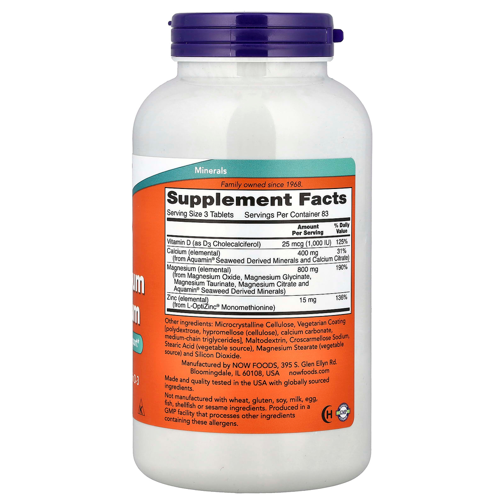NOW Foods, магний и кальций с цинком и витамином D3, 250 таблеток