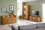 Комод Паво из дуба с подсветкой 140х80х42, 3 двери со стеклом, цвет натуральный