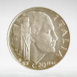 Italy 20 Centesimi 1942 R "Head of Italy with Fasces – Victor Emmanuel III", XF