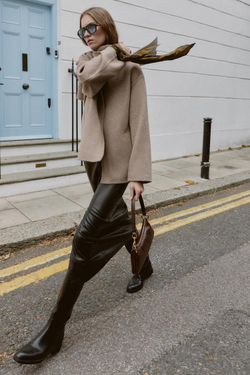 ZARA КОРОТКОЕ ПАЛЬТО ИЗ СМЕСОВОЙ ШЕРСТИ С ШАРФОМ, СЕРО-КОРИЧНЕВЫЙ