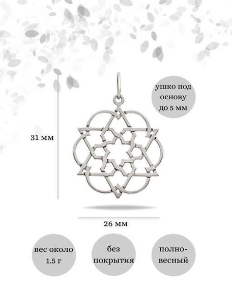 Подвеска Звезда Давида Прана из серебра, Инфографика размеры