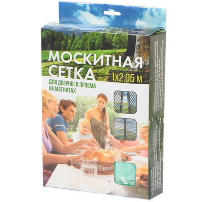 Сетка москитная для двери, 1х2.05 м, на магнитах, липучка, зел, коробка