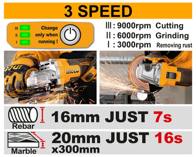 Аккумуляторная УШМ 20В, BL 115/125мм без АКБ и ЗУ SUPER INGCO CAGLI27153 INDUSTRIAL