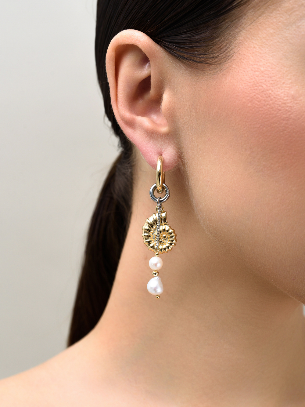 Серьги "Two shell pearl" Bicolor