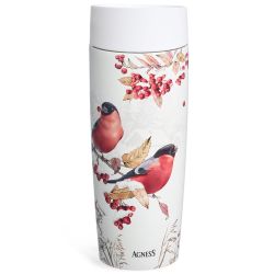 ТЕРМОКРУЖКА AGNESS "СНЕГИРИ" 360МЛ, КОЛБА НЕРЖ.СТАЛЬ 18/10