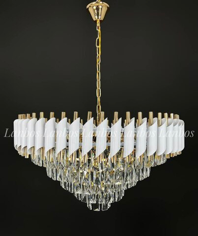 Люстра подвесная Lanbos, 12 ламп Е14, 480 Вт, 30 кв м, белый+золото