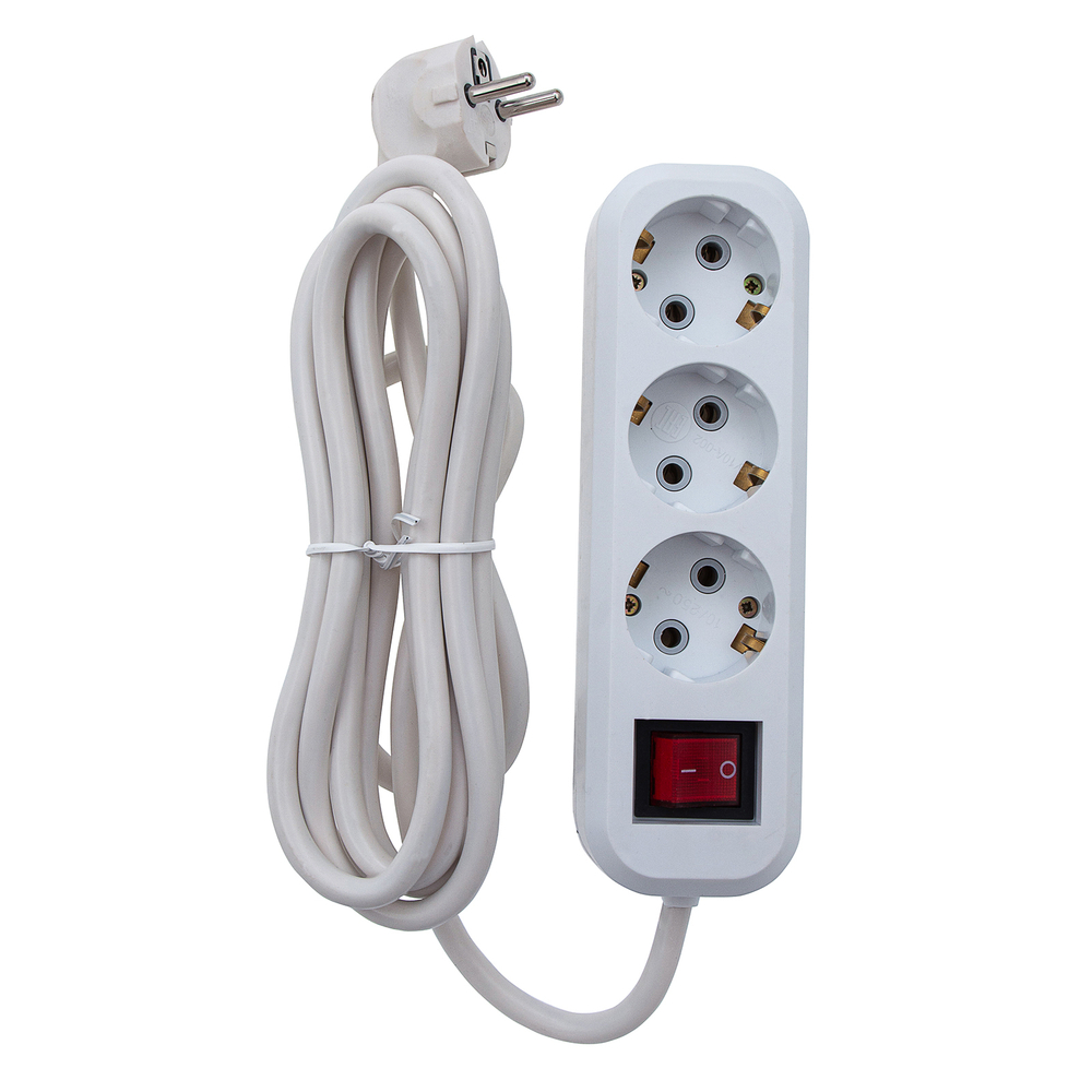 Удлинитель бытовой 3 м, 10A, тип УХз10, с заземлением и выключателем, 3 розетки, Сибртех