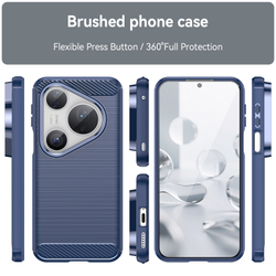 Мягкий защитный чехол синего цвета для Huawei Pura 80 Pro, 80 Pro+ и 80 Ultra, серия Carbon (дизайн в стиле карбон)