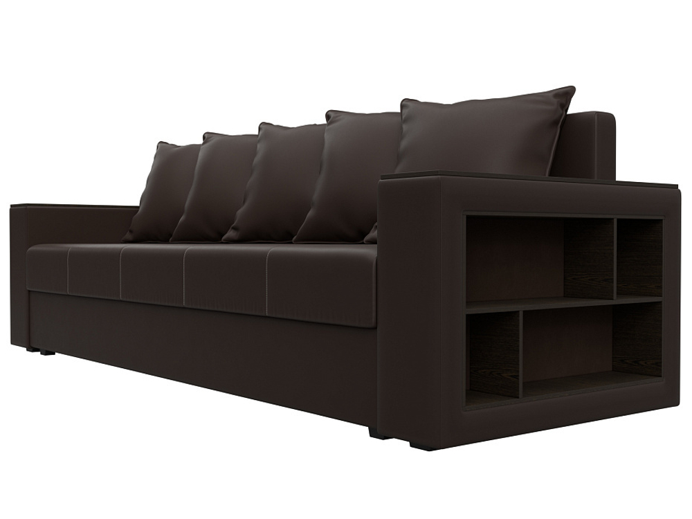 Диван прямой Дубай Лайт полки справа, Коричневый, Экокожа, 114336