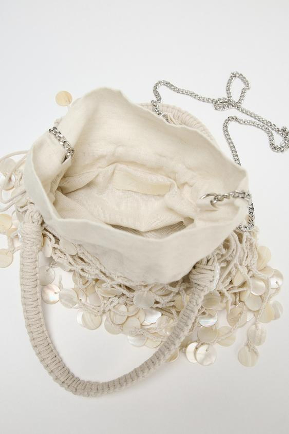 ZARA СУМКА С ПЕРЛАМУТРОВЫМИ ДЕТАЛЯМИ, СВЕТЛО-БЕЖЕВЫЙ