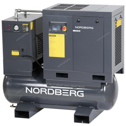 Компрессор винтовой, 7,5 кВт, 10 бар, 960 л/мин, ресивер 300 л, с частот. преобраз., осушитель NORDBERG NCF10RD