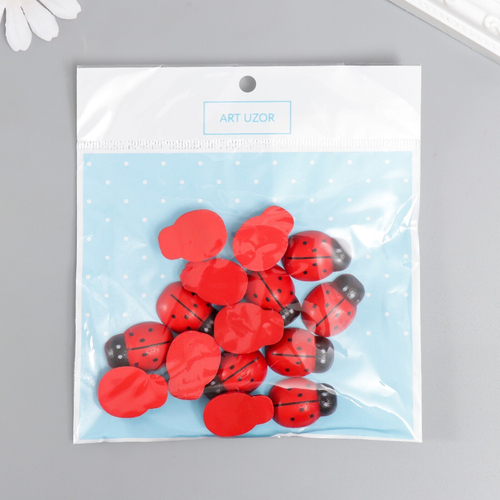 Набор декора для творчества дерево "Божьи коровки" (набор 15 шт) 1,3х2,5 см 1902116