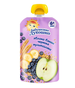 Пюре яблоко, банан и черника с мультизлаками мягкая упаковка ( 125 г ) "Бабушкино лукошко"