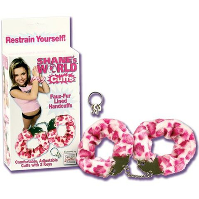Розовые наручники с расцветкой под леопарда (Цвет: леопард)