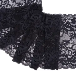 Кружево эластичное черное 21 см, вензеля