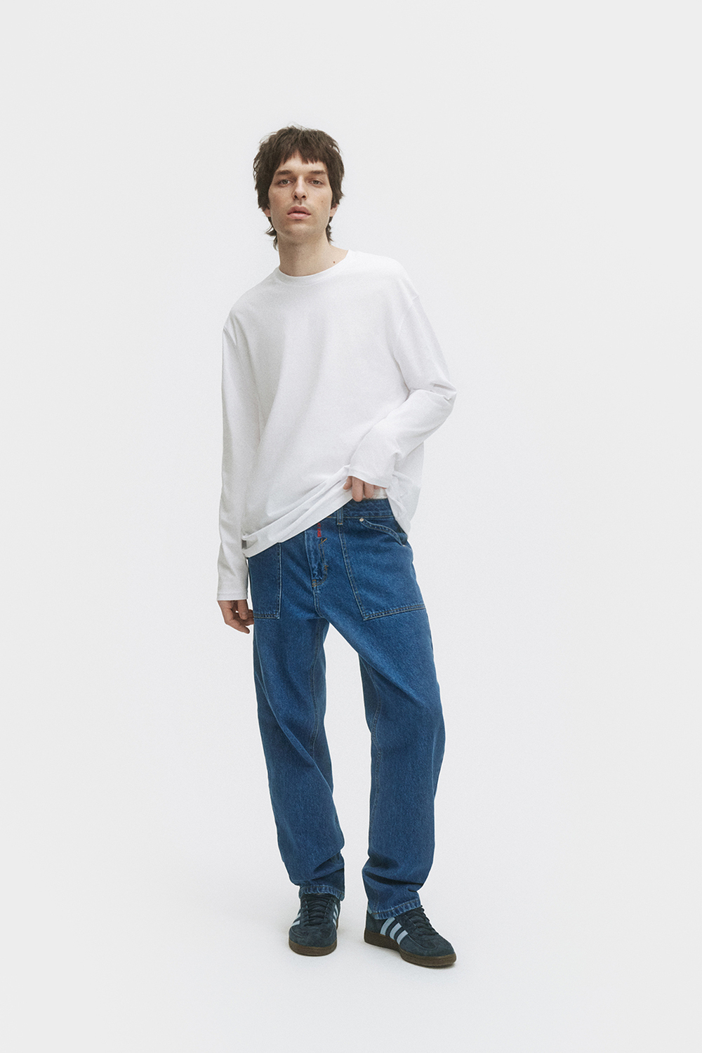 Джинсы прямые мужские синие Men Straight Dark blue