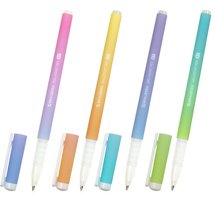Ручка шариковая BRAUBERG SOFT TOUCH GRIP «GRADE PASTEL», СИНЯЯ, мягкое покрытие, ассорти, узел 0,7 мм, 36 штук.