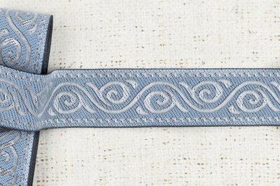 Тесьма жаккард, ш. 3,4 см, бледный голубой с серебром