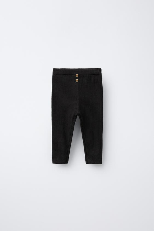 ZARA ЛЕГИНСЫ В РУБЧИК С ПУГОВИЦАМИ, ЧЕРНЫЙ