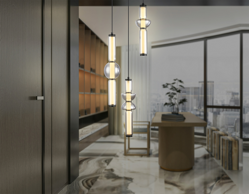 Светильник светодиодный подвесной LH11026/3 BK/SM черный/дымчатый 40W 3000K D380*1720