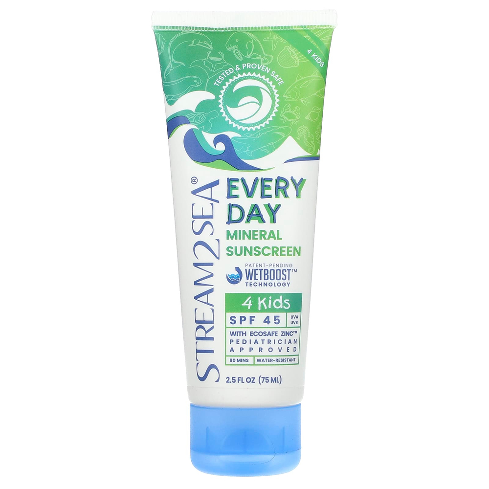 Stream2Sea, Минеральное солнцезащитное средство на каждый день, SPF 45, для 4 детей, 75 мл (2,5 жидк. унц.)